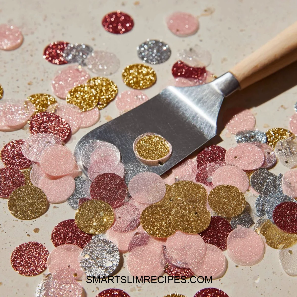 Colorful gelatin sequins for a delicious and slimming treat