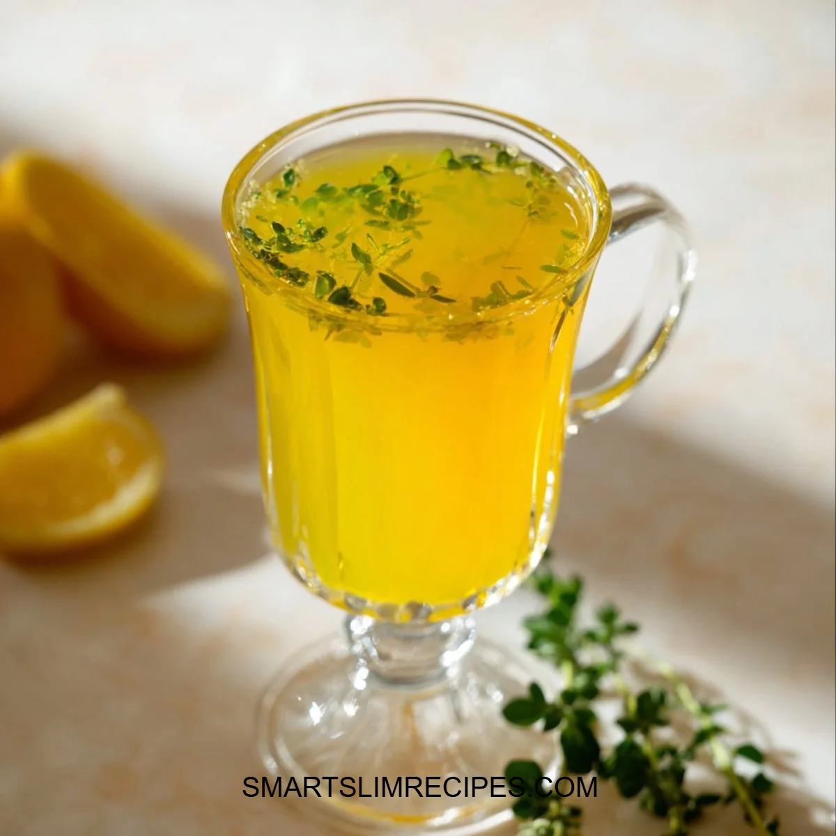 A steaming cup of turmeric tea with spices and a slice of lemon